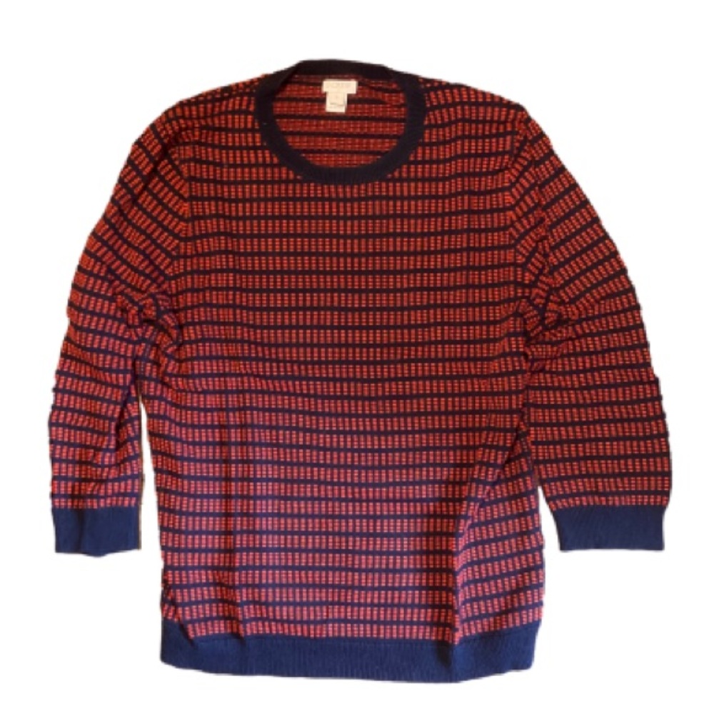 J. Crew navy orange textured dot cotton sweater size M